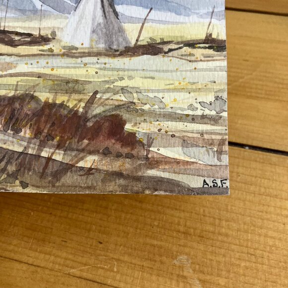 Teepee Plains Original Watercolor Art Hand Painted Framed Postcard 5.5x7" A.S.F. - Picture 5 of 6